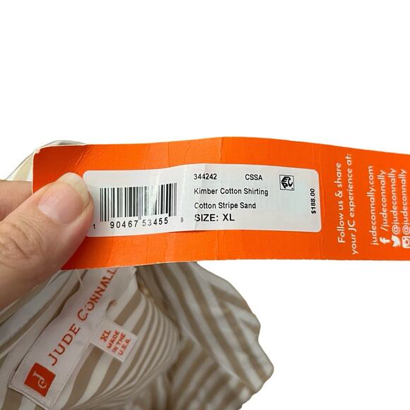 Jude Connally Kimber Button Down Tunic Top XL Long Sleeve Striped Sand Cotton - Picture 7 of 9